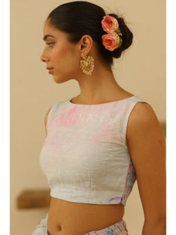 KAVANA - Women Floral Print White Seher Linen Stitched Blouse