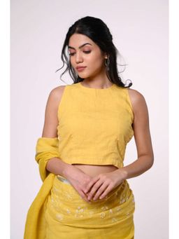 KAVANA - Women Yellow Genda Linen Stitched Blouse