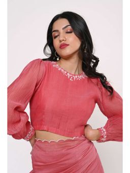 KAVANA - Women Floral Embroidered Pink Keya Chanderi Stitched Blouse