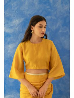 KAVANA - Women Mustard Nakshar Chanderi Stitched Blouse