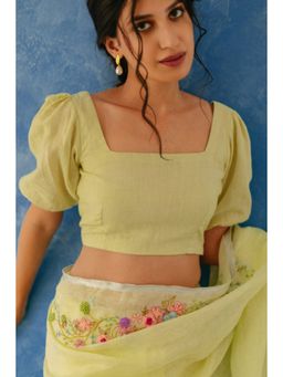 KAVANA - Women Green Puff Sleeves Aaftab Linen Stitched Blouse