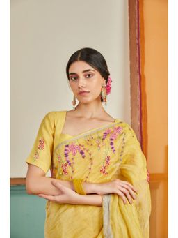 KAVANA - Women Embroidered Yellow Amal Linen Stitched Blouse
