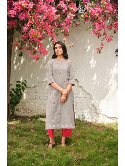 KAVANA - Women Embroidered White Cherry Kurta and Pant