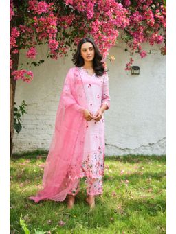 KAVANA - Women Embroidered Pink Anaar Dana Kurta with Pant