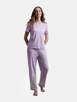 Jockey - Rx99 Women Cotton Short Sleeve Printed T-Shirt And Pyjama - Lavender