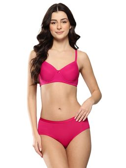 Leading Lady - Womens Solid Lightly Padded Non Wired Bra With Panty Magenta