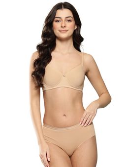 Leading Lady - Womens Solid Lightly Padded Non Wired Bra With Panty Nude
