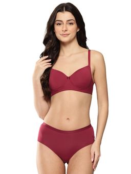 Leading Lady - Womens Solid Lightly Padded Non Wired Bra With Panty Maroon