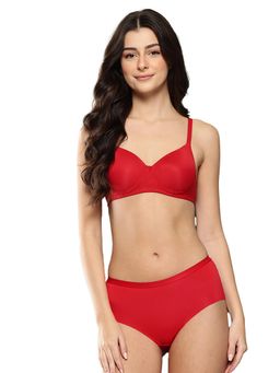 Leading Lady - Womens Solid Lightly Padded Non Wired Bra With Panty Red
