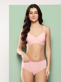 Leading Lady - Womens Solid Lightly Padded Non Wired Bra With Panty Pink