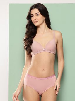 Leading Lady - Womens Solid Lightly Padded Non Wired Bra With Panty Pink