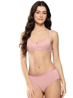 Leading Lady - Womens Solid Lightly Padded Non Wired Bra With Panty Red