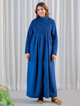 FEATHERS CLOSET - Super Soft Navy Blue Pleated Woollen Nightdress