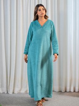 FEATHERS CLOSET - Super Soft Sea Green V Neck Woollen Nightdress