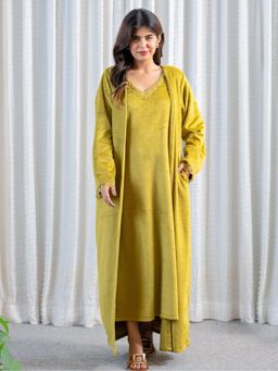 FEATHERS CLOSET - Olive Super Soft Woollen Dress And Shrug
