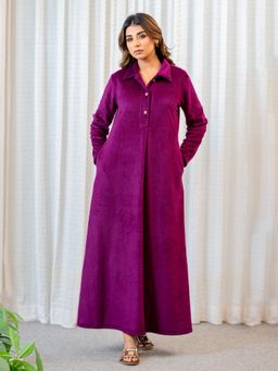 FEATHERS CLOSET - Super Soft Wine Collared Woollen Nightdress