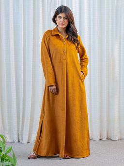 FEATHERS CLOSET - Super Soft Mustard Collared Woollen Nightdress