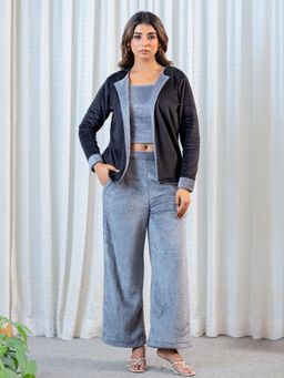 FEATHERS CLOSET - Dark Grey Super Soft Woollen Contrast Shrug With Top And Pant
