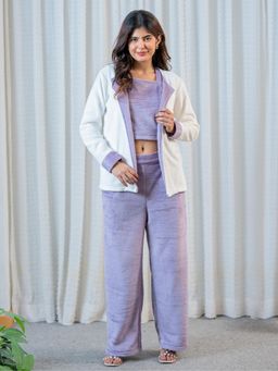 FEATHERS CLOSET - Lavender Super Soft Woollen Contrast Shrug With Top And Pant