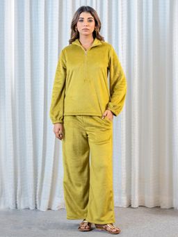FEATHERS CLOSET - Zip-Up Super Soft Olive Woollen Sweatshirt With Pyjama