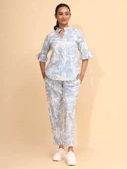 YELLOW BLOOM - Misty Hue White And Grey Printed Pyjama And Top