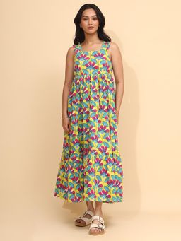 YELLOW BLOOM - Floral Sleeveless Long Dress Featuring Bold Blooms