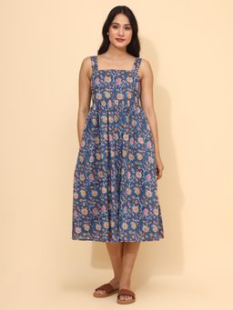 YELLOW BLOOM - Blue And Pink Paisley Print 3/4Th Length Dress Paisley Spruce