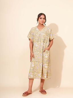 YELLOW BLOOM - Flower Print Kaftan Golden Orchid