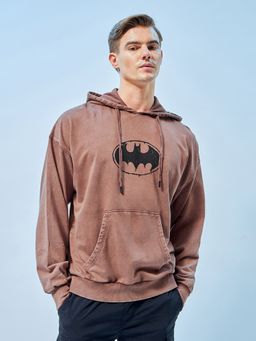 Bewakoof - Official DC Men's Brown Bat Skull Graphic Printed Oversized Hoodies