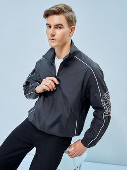 Bewakoof - Air 1.0 Men's Black Hustler Typography Oversized Windcheater Jacket