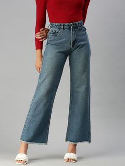 SHOWOFF - Women Clean Look Blue Wide Leg Denim Jeans