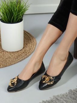 Iconics - Black Slip-On Party Women Ballerinas