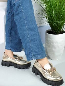 Iconics - Gold Slip-On Party Women Loafers
