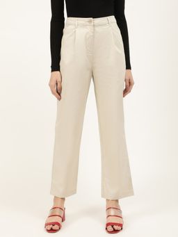 ELLE - Womens Beige Solid Trouser