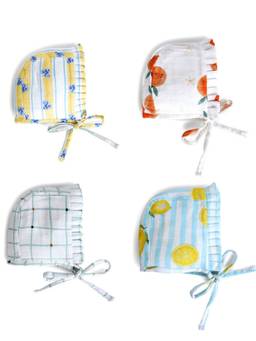 The Boo Boo Club - White Printed Muslin Bonnet Caps (0-3 Months) (Pack of 4)