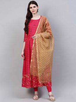 Stylum - Womens Checkered Rayon Kurta And Dupatta Set (set Of 2)