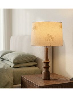 Freedom Tree - Turned Handcrafted Wood Table Lamp in Printed White Drum Shade