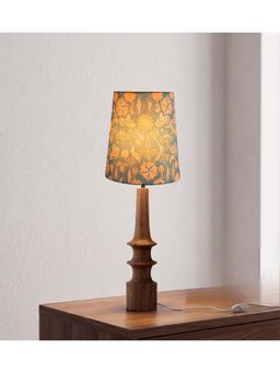 Freedom Tree - Turned Handcrafted Wood Table Lamp in Printed Blue Taper Shade