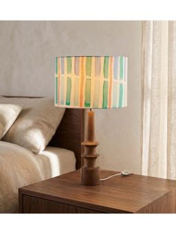Freedom Tree - Turned Handcrafted Wood Table Lamp in Printed Green Drum Shade
