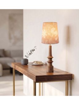 Freedom Tree - Turned Handcrafted Wood Table Lamp in Printed Peach Taper Shade