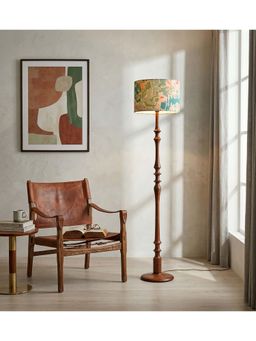 Freedom Tree - Wooden Handcrafted Natural Teak Floor Lamp with Printed Green Shade