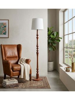 Freedom Tree - Wooden Handcrafted Natural Teak Floor Lamp with Off White Shade