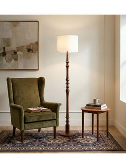 Freedom Tree - Wooden Handcrafted Natural Teak Floor Lamp with Loose Weave Off White Shade