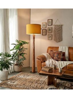 Freedom Tree - Pali Handcrafted Natural Wooden Floor Lamp with Mustard Shade