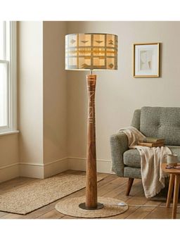 Freedom Tree - Pali Handcrafted Natural Wooden Floor Lamp with Printed Grey Shade
