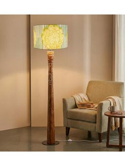 Freedom Tree - Pali Handcrafted Natural Wooden Floor Lamp with Printed Blue Shade