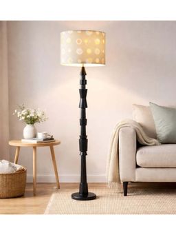 Freedom Tree - Roz Handcrafted Charcoal Wooden Floor Lamp with Printed Gold Shade