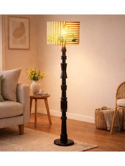 Freedom Tree - Roz Handcrafted Charcoal Wooden Floor Lamp with Printed Multi-Color Shade