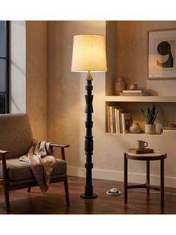 Freedom Tree - Roz Handcrafted Charcoal Wooden Floor Lamp with Printed White Shade