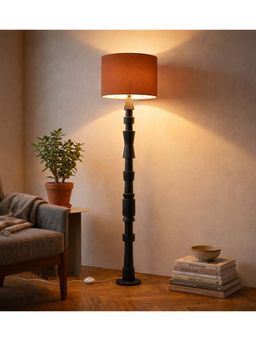 Freedom Tree - Roz Handcrafted Charcoal Wooden Floor Lamp with Red Shade